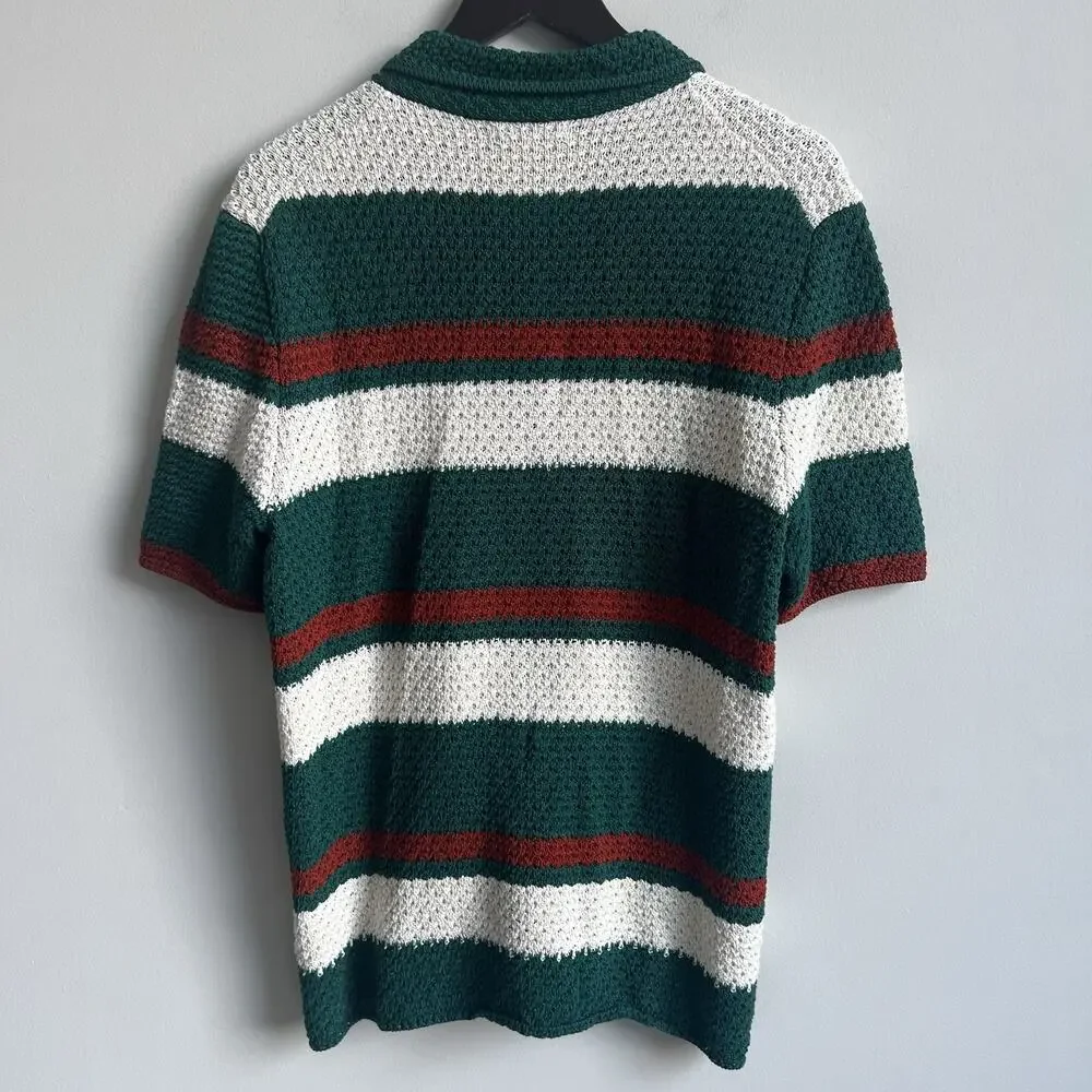 Banana Republic Shirt Mens M Striped Crochet Short Sleeve Button Front
